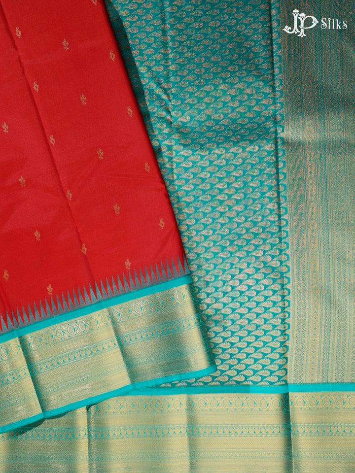 Red and Teal Green Art Silk Saree - G310