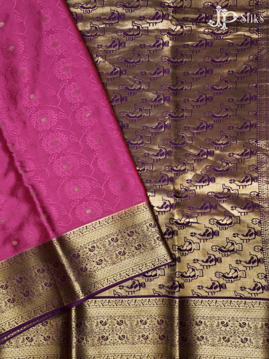 Dark Onion Pink And Light Violet Mysore Silk Saree - D4770