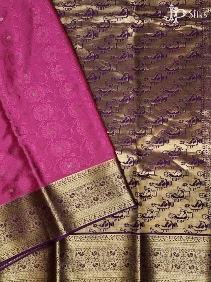 Dark Onion Pink And Light Violet Mysore Silk Saree - D4770