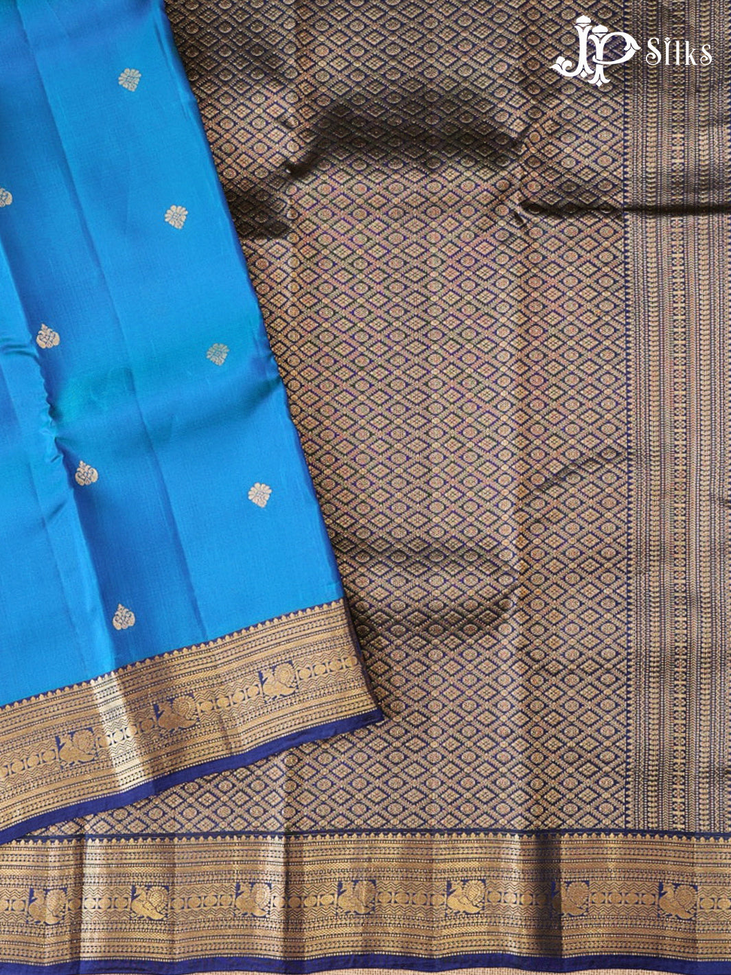 Peacock Blue & Ink Blue Pure Silk Mix Saree - G924
