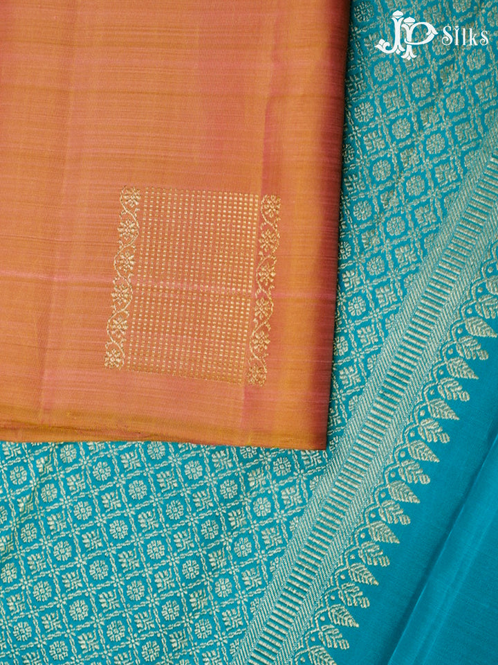 Dual shade Pink And Blue Kanchipuram Silk Saree - F434