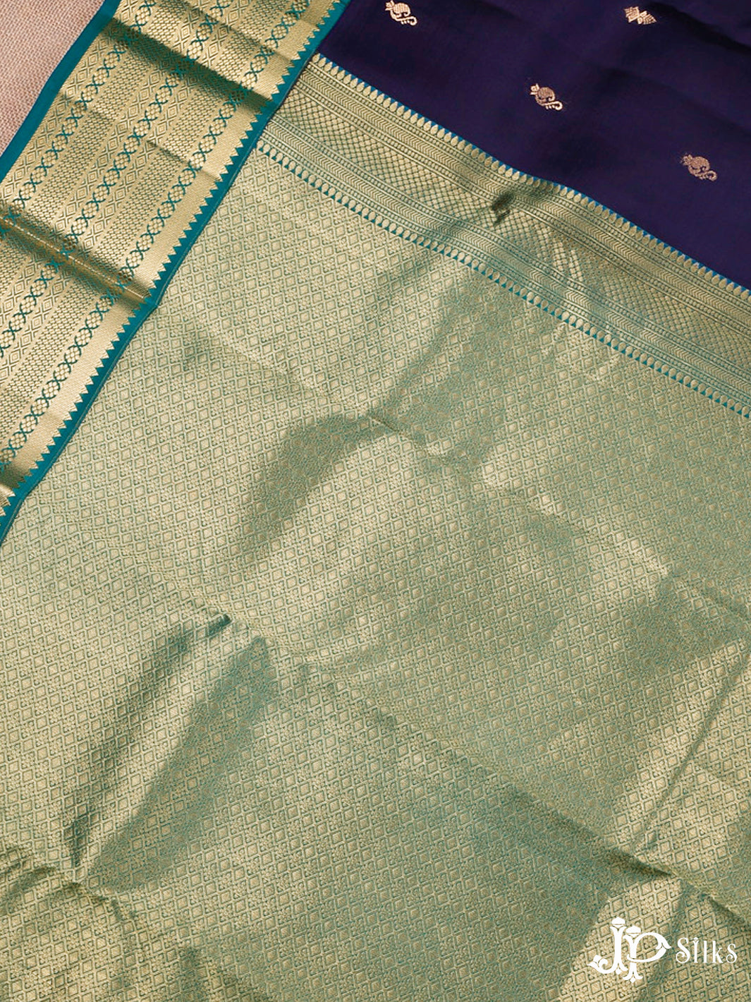 Ink Blue And Teal Blue Pure Silk Mixed Saree - G64