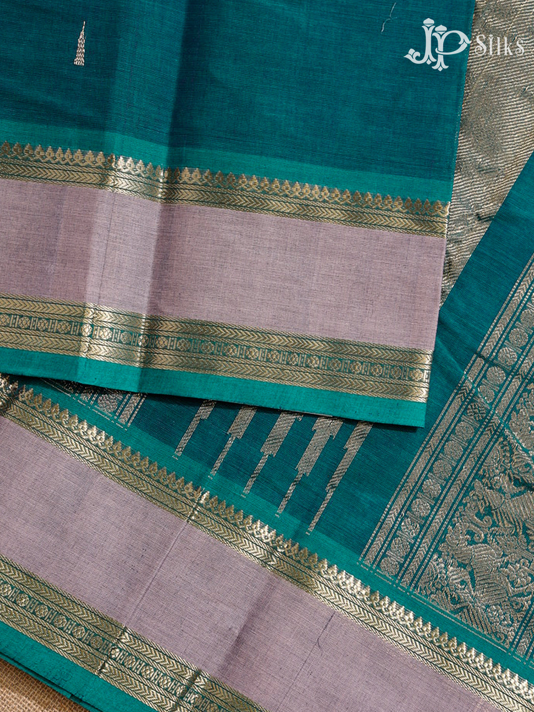 dark teal blue Kanchi Cotton Saree H28