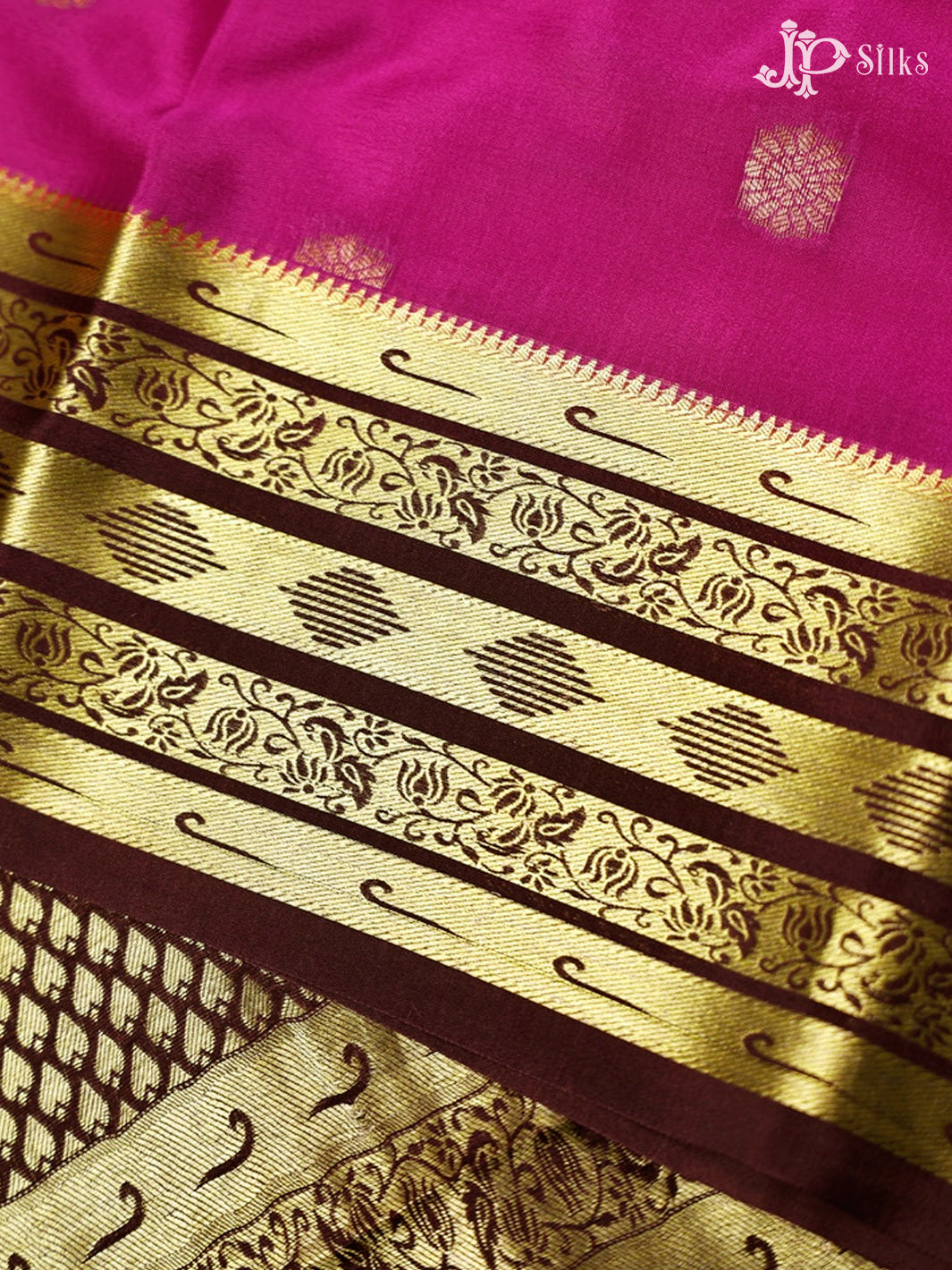 Magenta Pink And Dark Brown Mysore Silk Saree - D4795