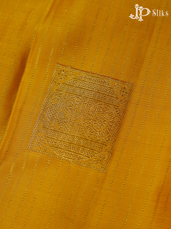 Yellow And Peacock Blue Kanchipuram Silk Saree - F430