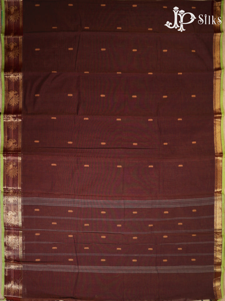 Brown & Green Arani Cotton Saree - F2709
