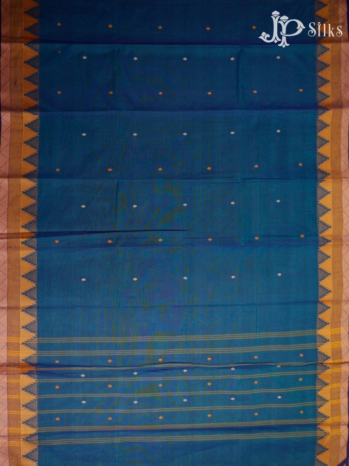 Peacock Blue & Mustard Arani Cotton Saree - F2713