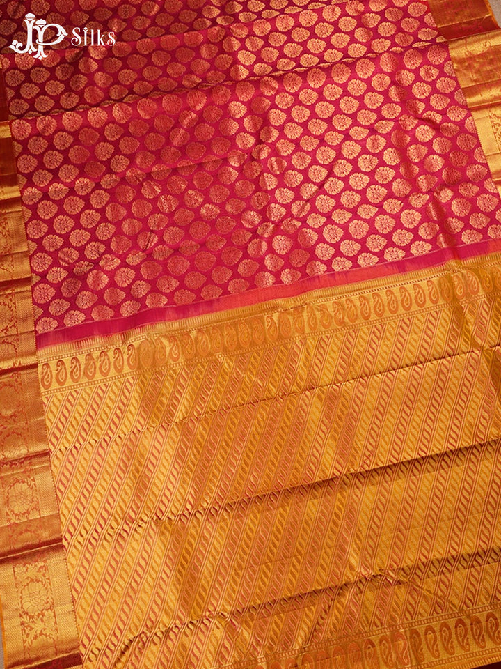 Pinkish Red And Mustard Kanchipuram Silk Saree - A13052