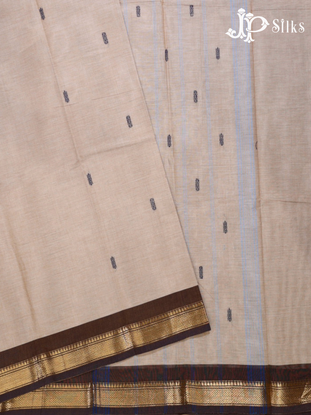 Light Grey Beige & Dark Tree Brown Arani Cotton Saree - F2710