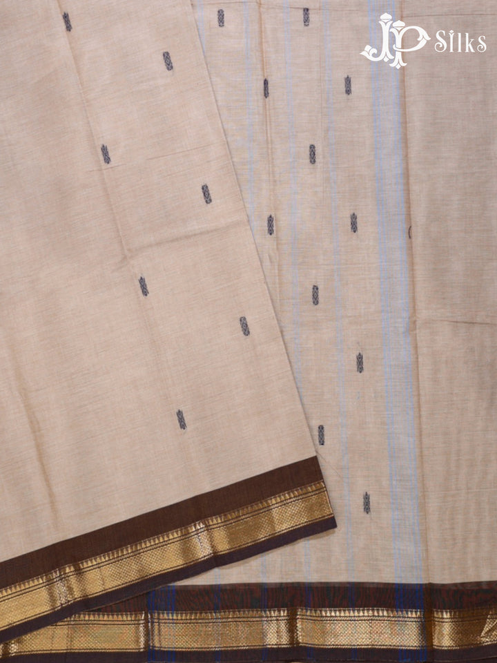 Light Grey Beige & Dark Tree Brown Arani Cotton Saree - F2710