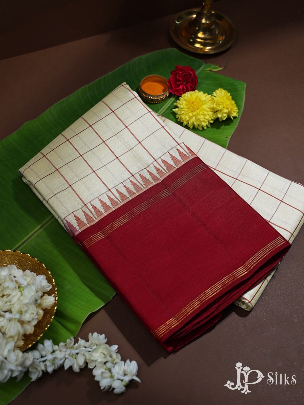 White with Red Kanchipuram Silk Saree - F2344 - View 1