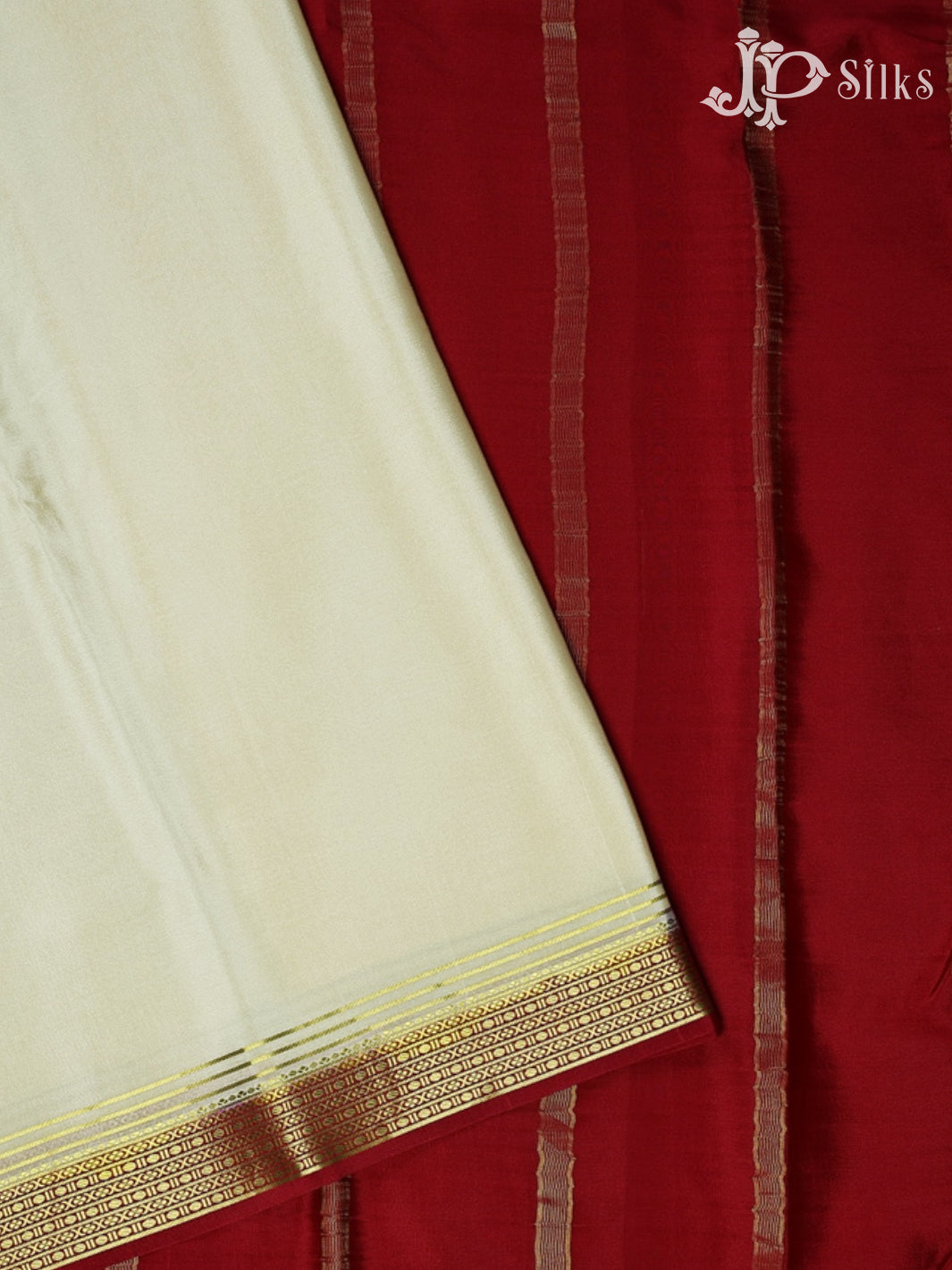 White with Red Mysore Silk Saree - E316 - View 2