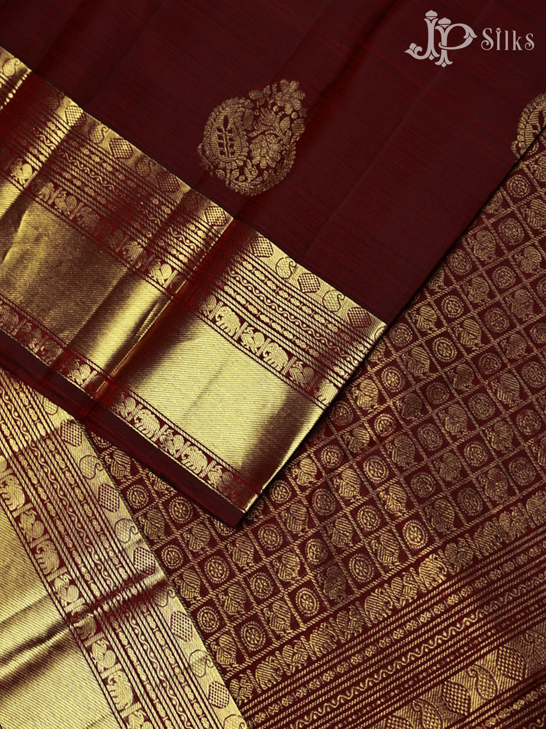 Dark maroon Kanchipuram Silk Saree - E4699 - View 4