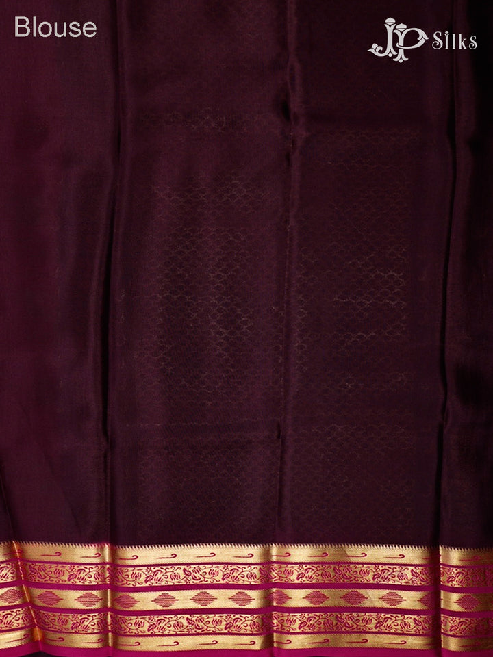 Magenta Pink And Dark Brown Mysore Silk Saree - D4795