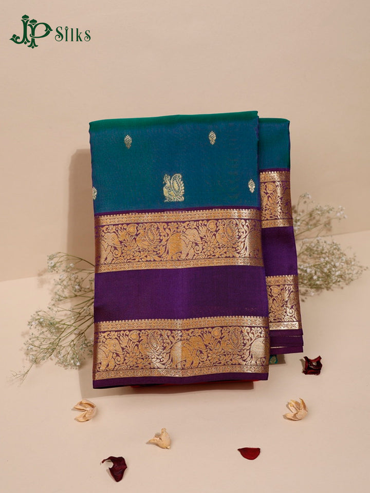 Peacock Green and Violet Pure Silk Mixed Saree - G329