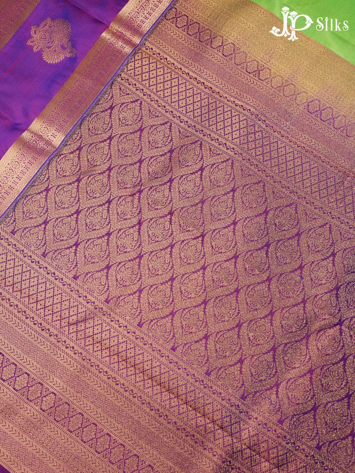 Parrot Green and Purple Art Silk Saree - G314
