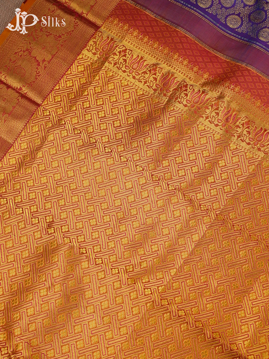 Blue, Purple, Mustard And Pink Kanchipuram Silk Saree - A1426