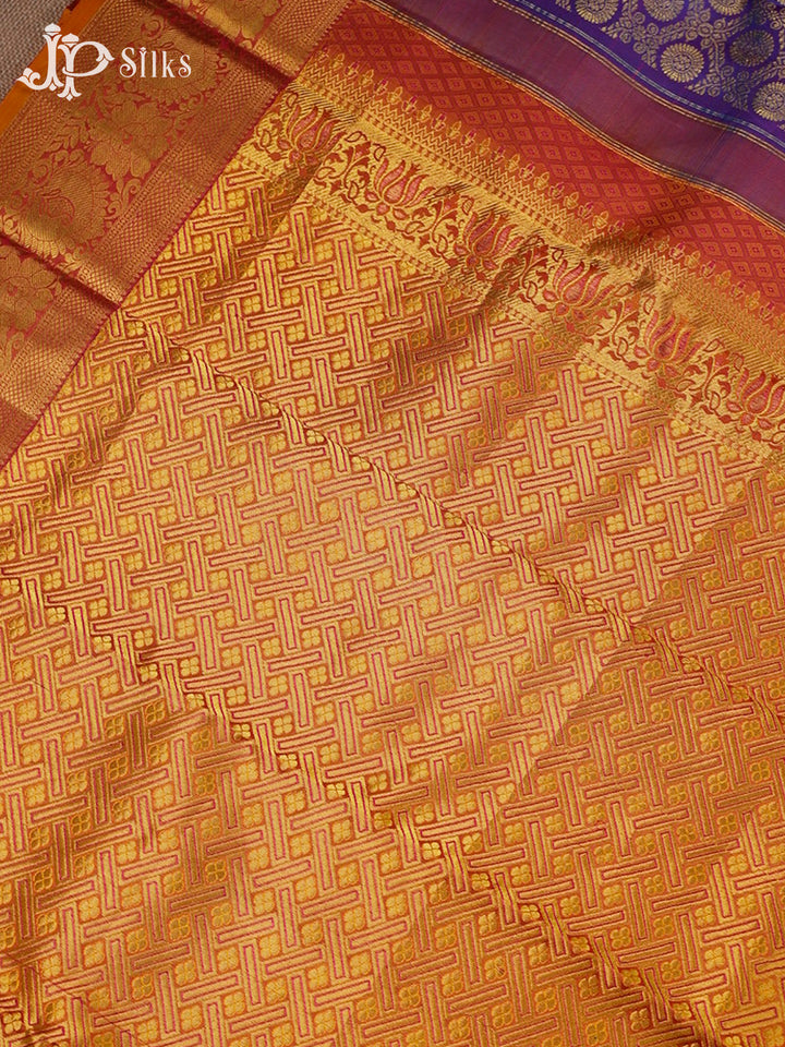 Blue, Purple, Mustard And Pink Kanchipuram Silk Saree - A1426