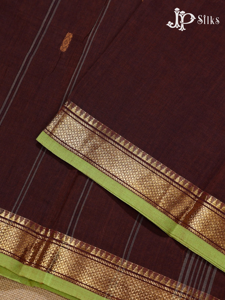 Brown & Green Arani Cotton Saree - F2709