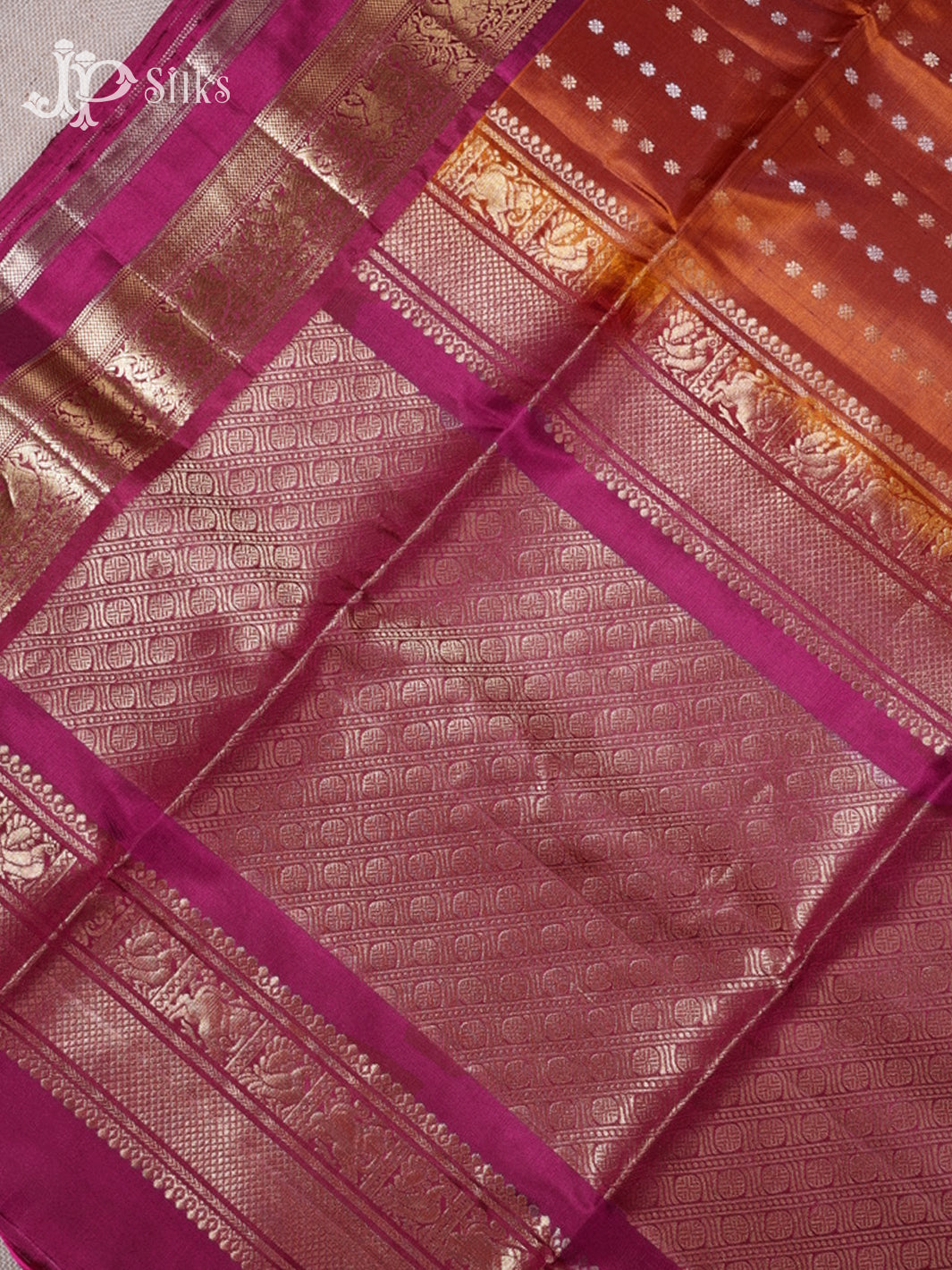 Rust Orange & Magenta Pink Soft Silk Saree - G824-view4