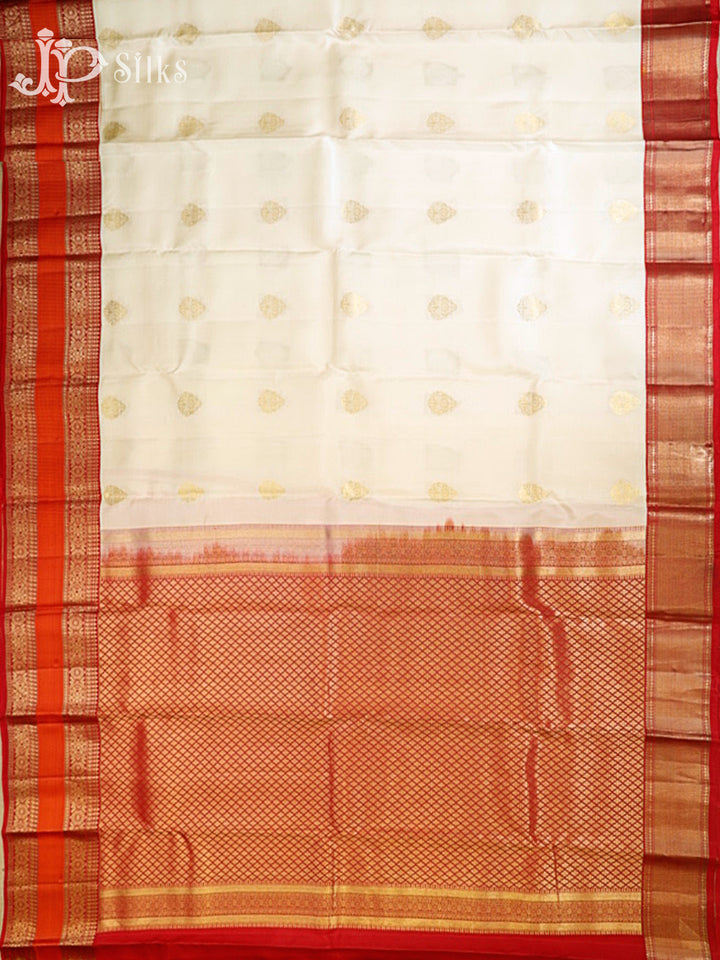Cream & Red Kanchipuram Silk Saree - H19