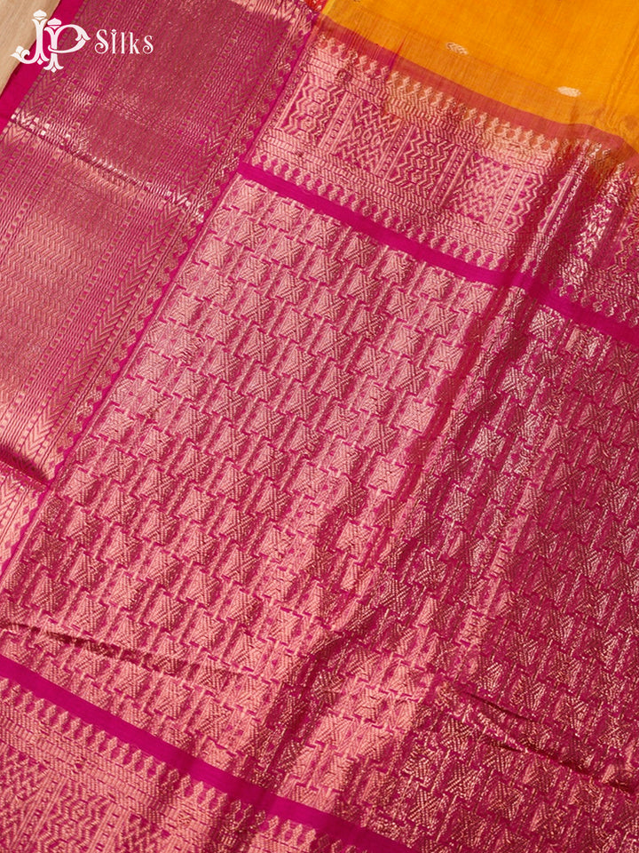 Yellow and Pink Silk Cotton Saree - F2662