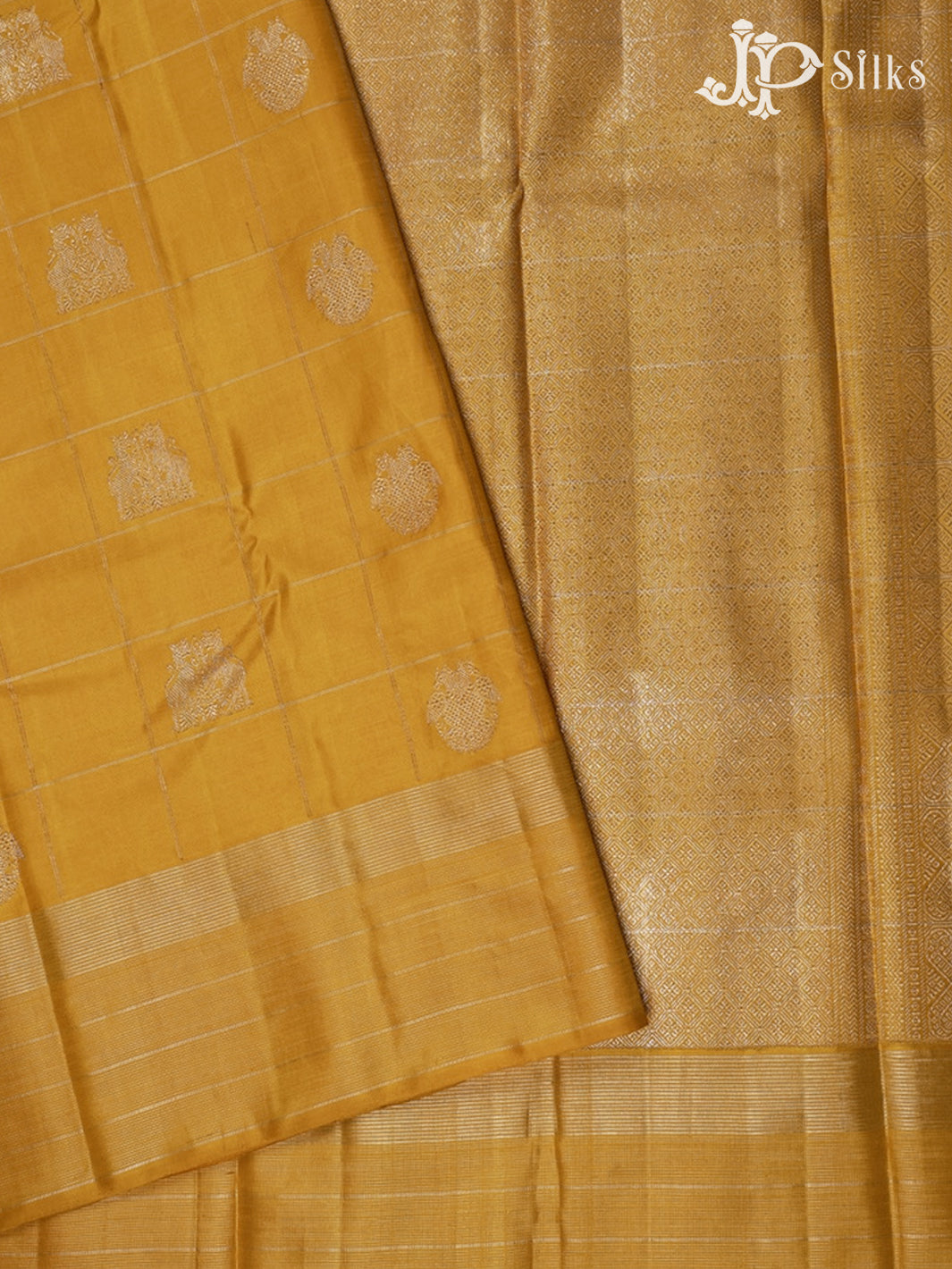 Yellow with Teal Green Kanchipuram Silk Saree - E5220 - View 2