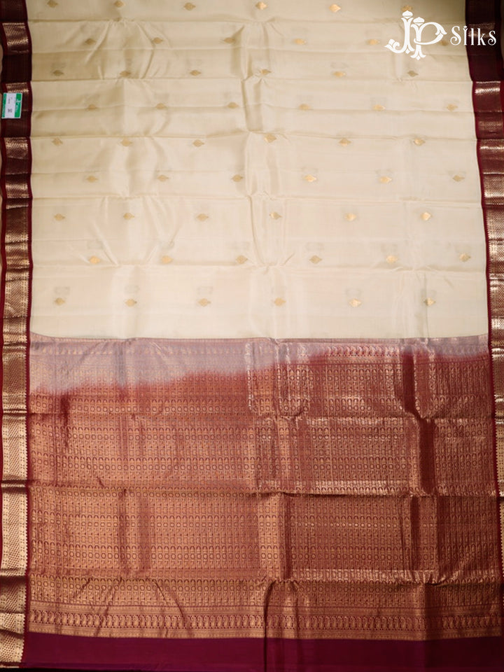Off White and Maroon Pure Silk Mixed Saree - G371