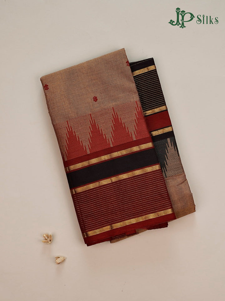 Pastel Brown, Maroon And Black Theni Cotton Saree - G98