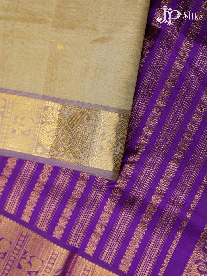 Beige and Violet Silk Cotton Saree - F3517