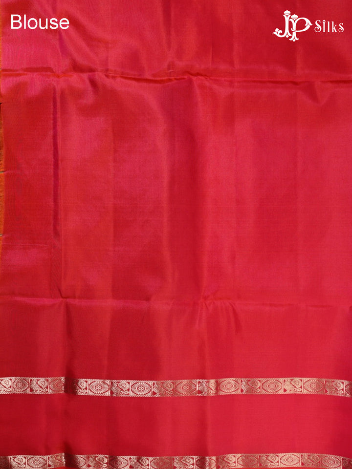 Olive Green and Dual shade Orange Pink Soft Silk Saree - F2911