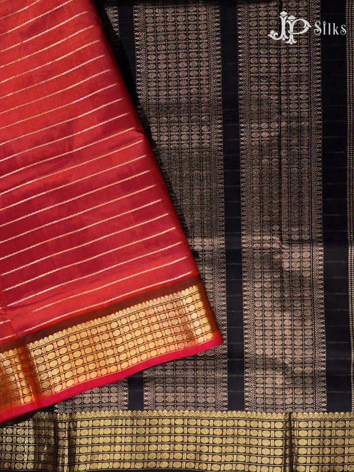 Dual shade Rust Brown and Black Silk Cotton Saree - F345