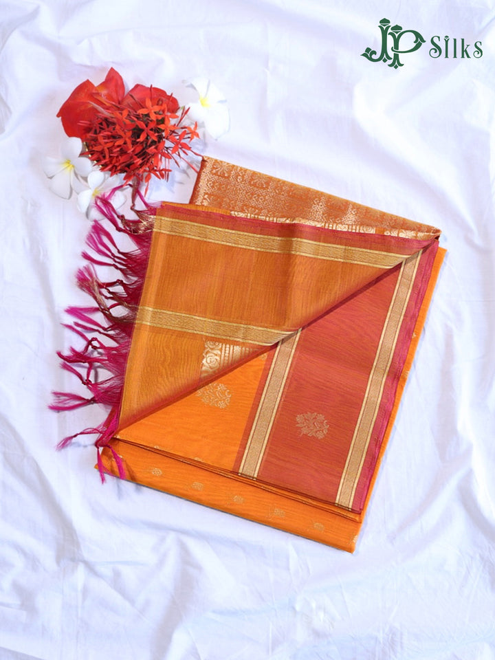 Mango Yellow And Pinkish Yellow Kora Cotton Saree - G912