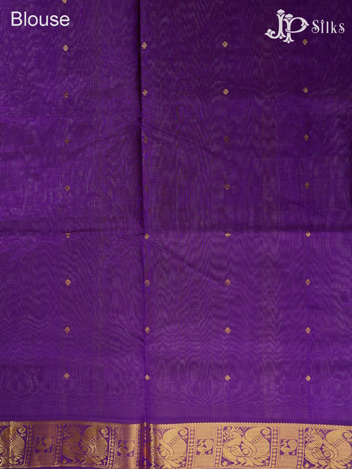 Beige and Violet Silk Cotton Saree - F3517