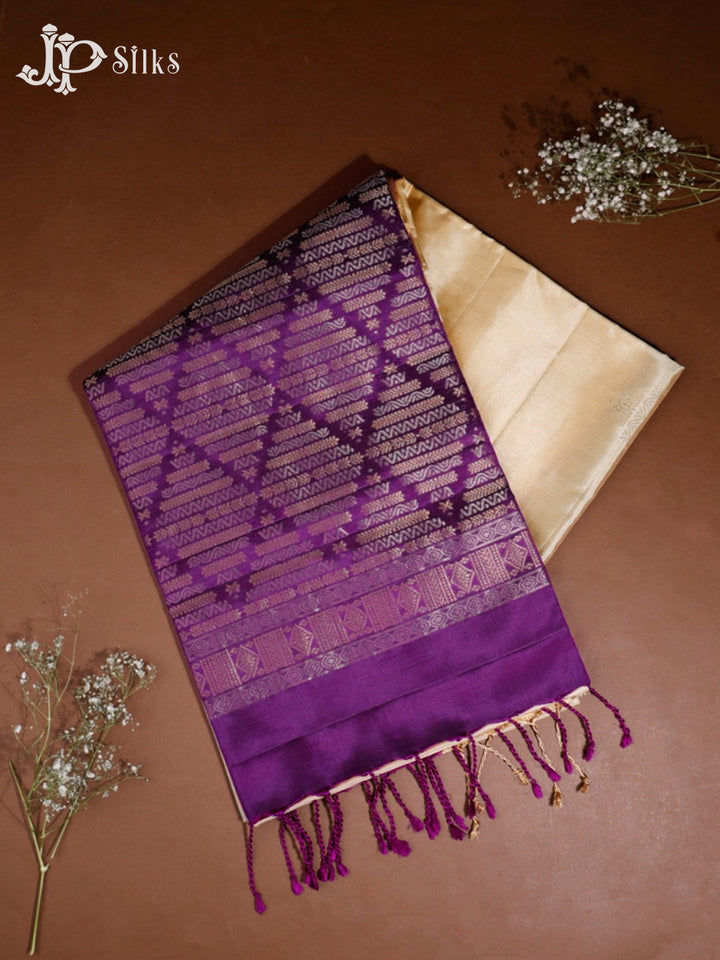 Beige and Dark Purple Soft Silk Saree - G357