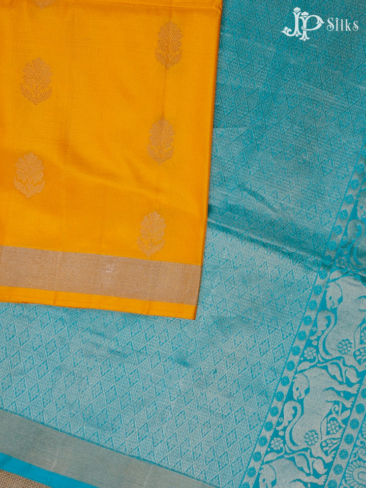 Yellow And Blue Soft Silk Saree - C1153