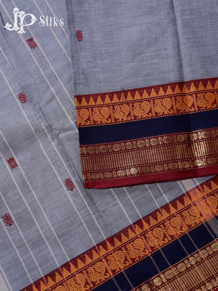 Grey & Maroon Theni Cotton Saree - G68