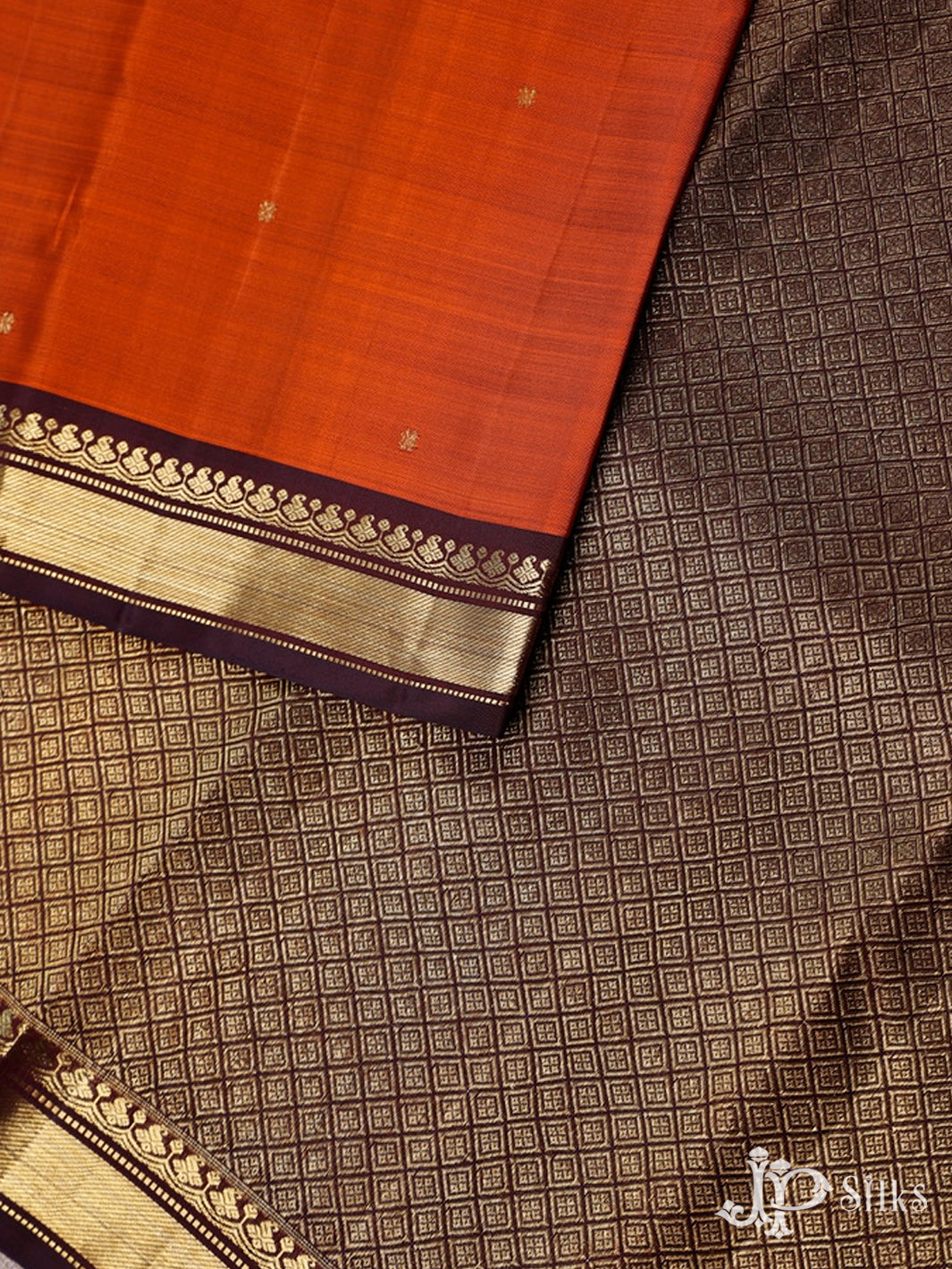 Rust Orange And Brown Kanchipuram Pure Silk Saree - F3468