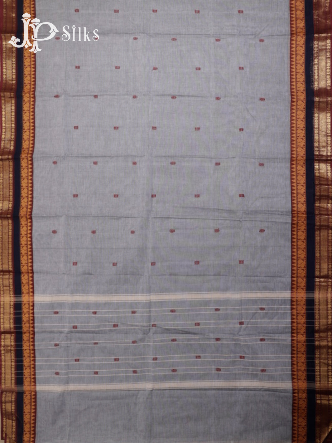 Grey & Maroon Theni Cotton Saree - G68