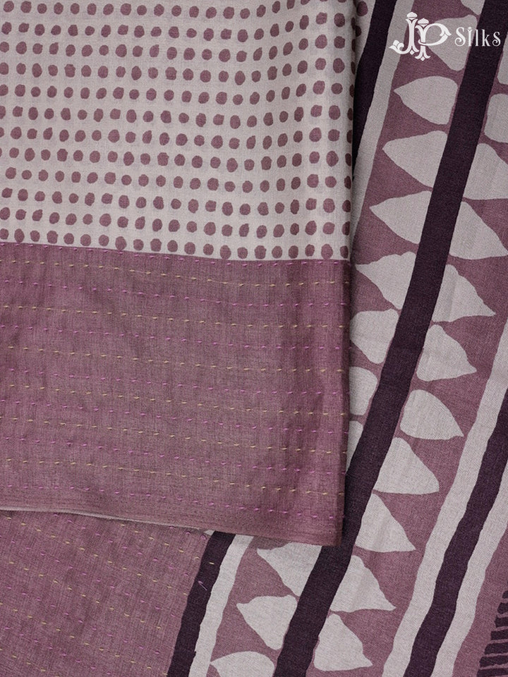 White And Mauve Semi Tussar Saree - G111