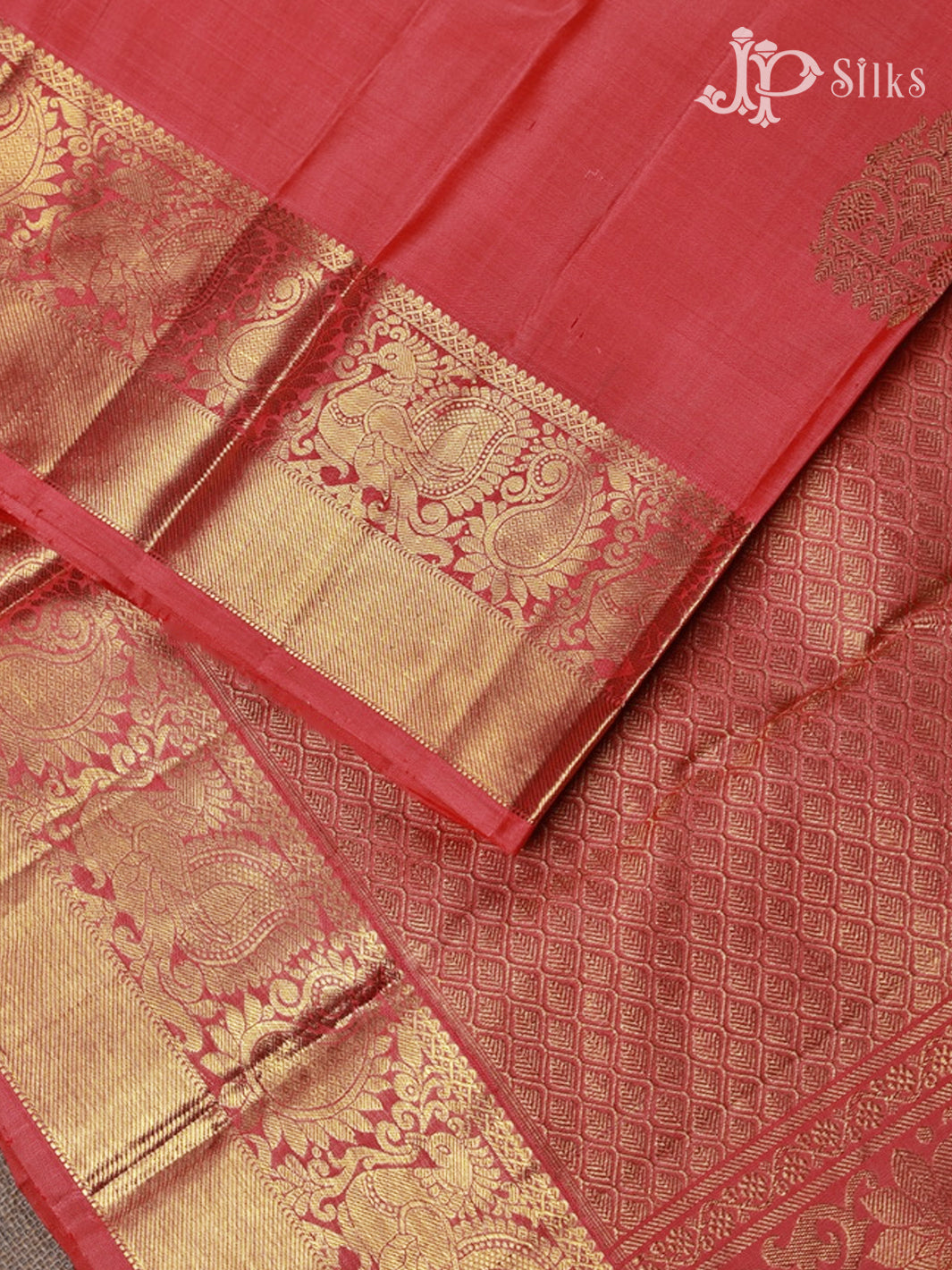 Reddish Orange Kanchipuram Silk Saree - F433 - View 3