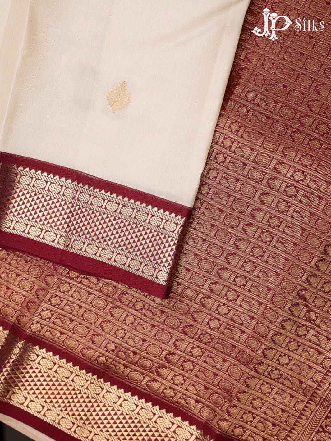 Off White and Maroon Pure Silk Mixed Saree - G371