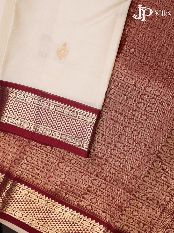 Off White and Maroon Pure Silk Mixed Saree - G371