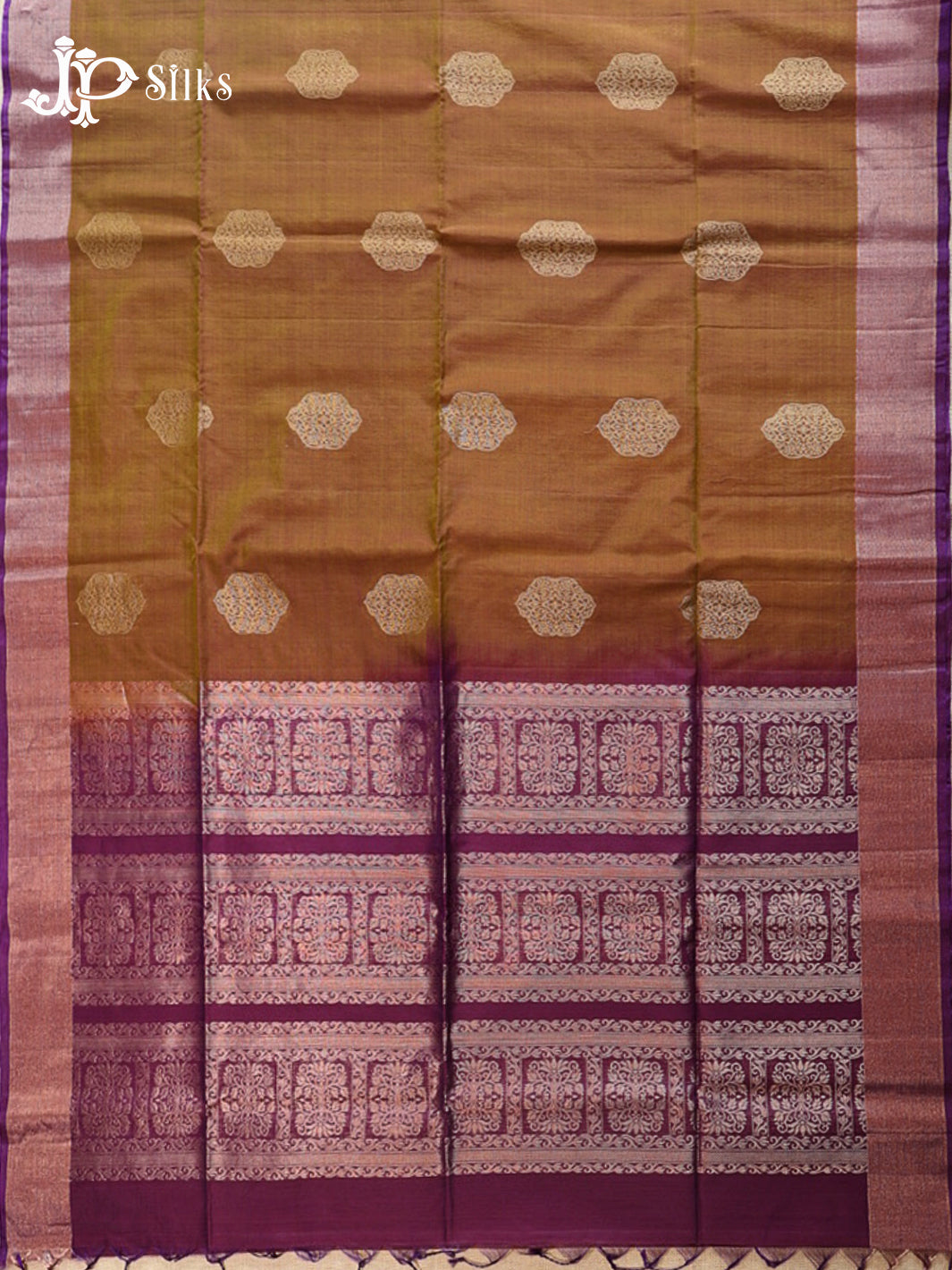 Golden Brown and Deep Violet Kora Cotton Saree - G914