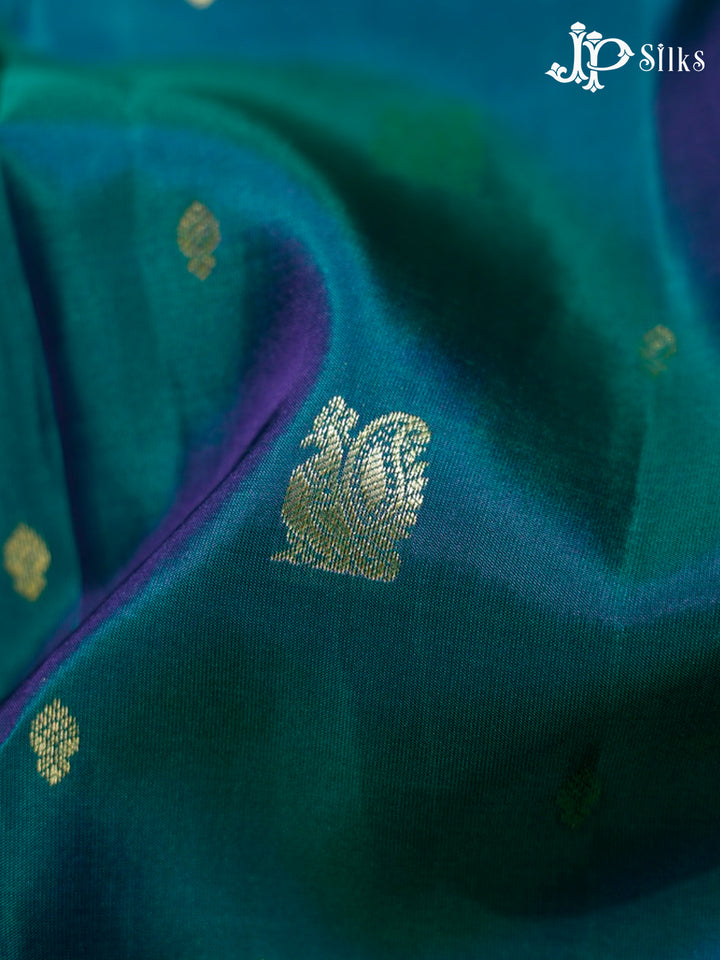 Peacock Green and Violet Pure Silk Mixed Saree - G329