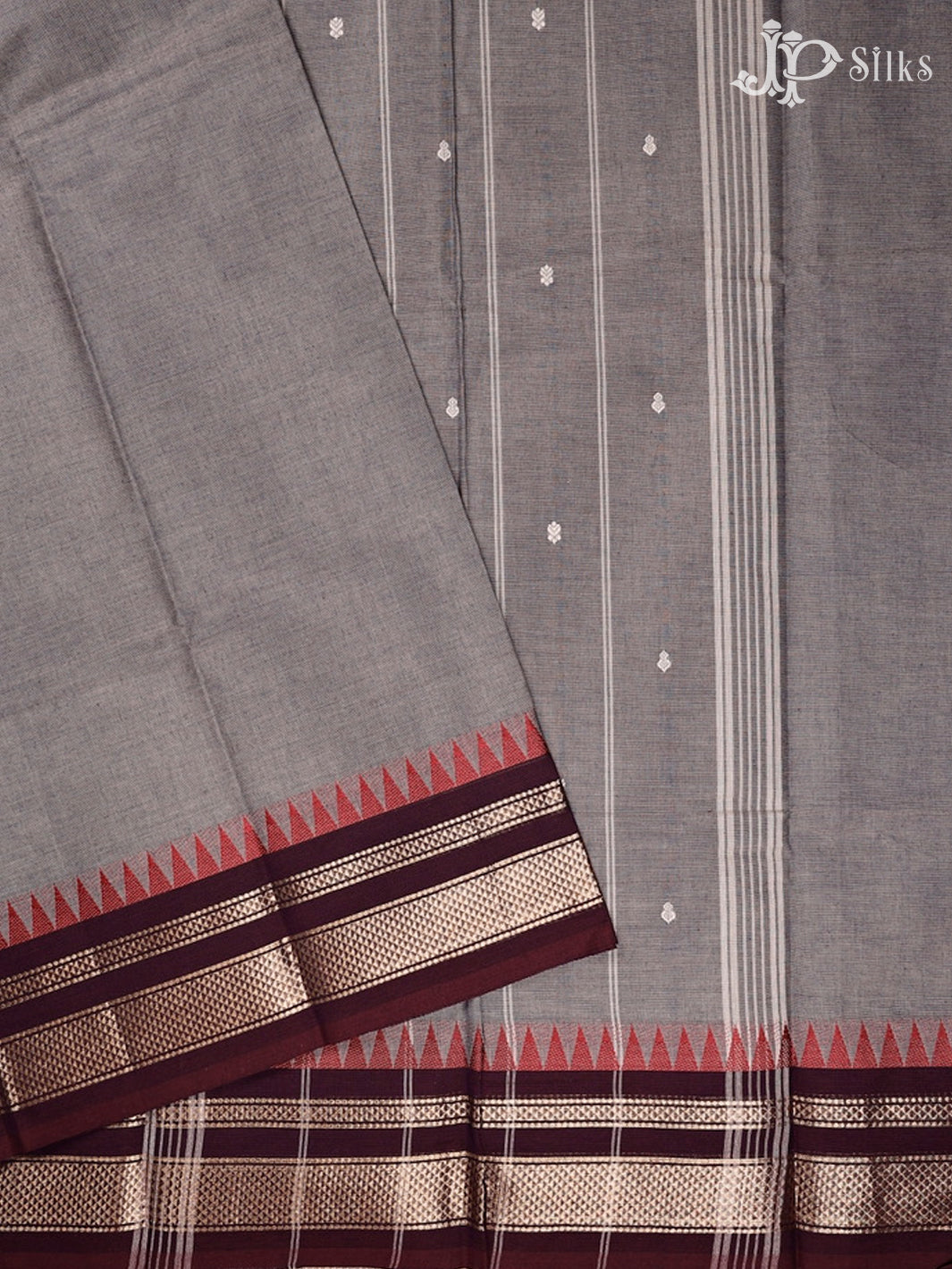 Grey And Brown Theni Cotton Saree - G78