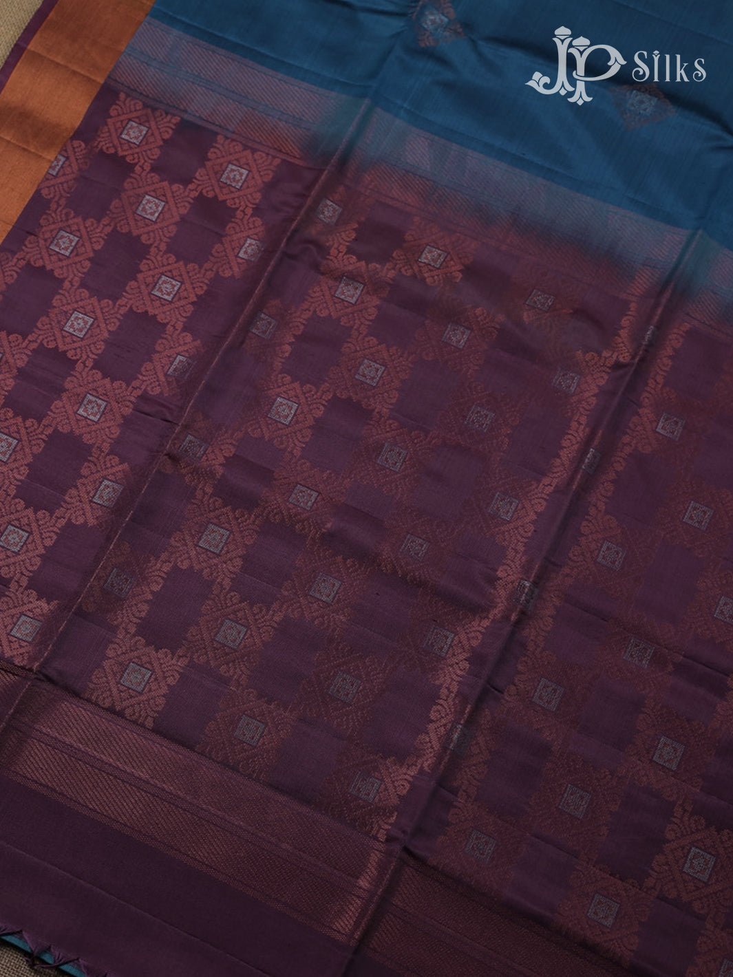 Cerulean Blue and Dark Mauve Soft Silk Saree - D5838