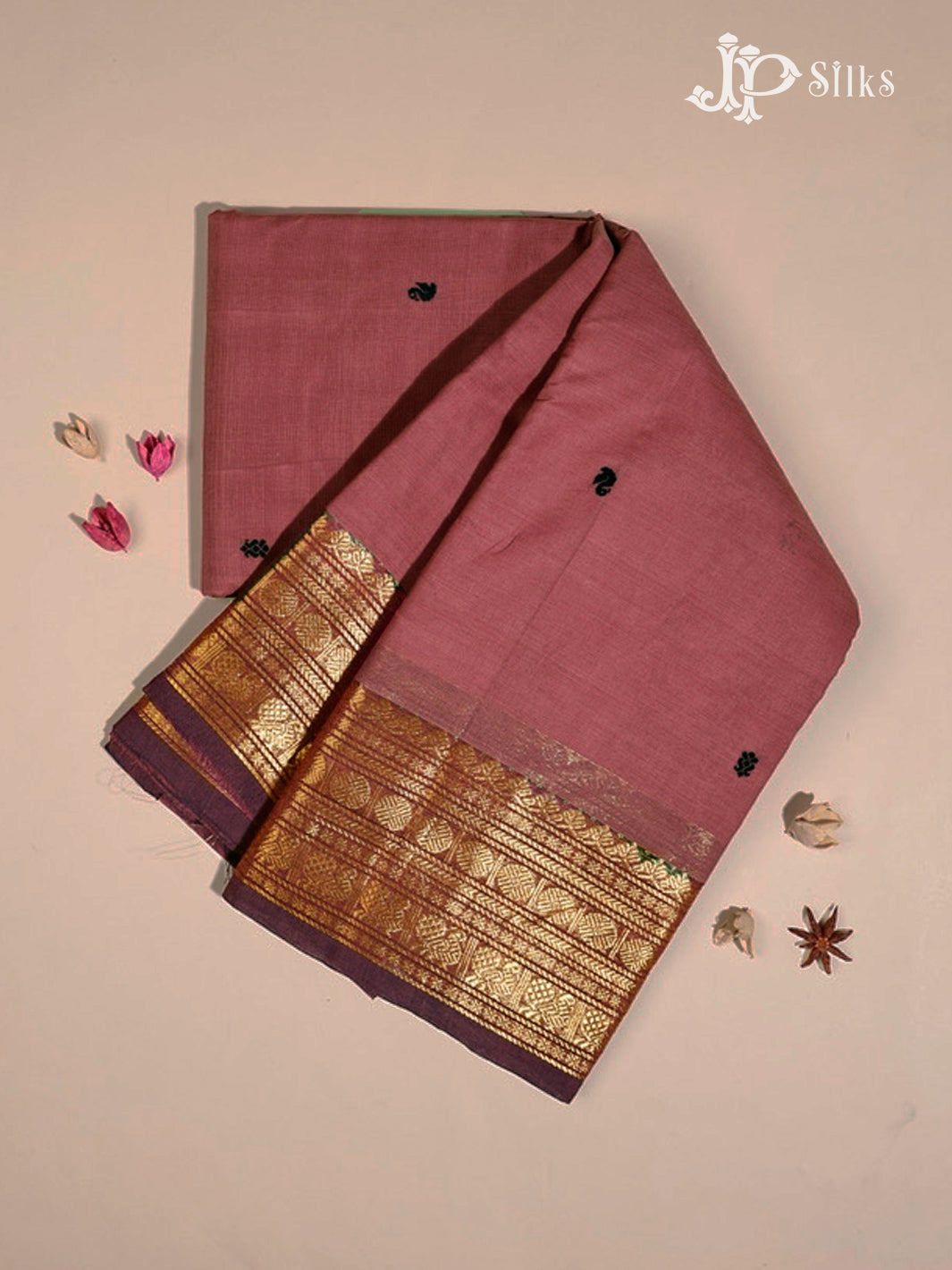 Old Mauve Theni Cotton Saree - view1