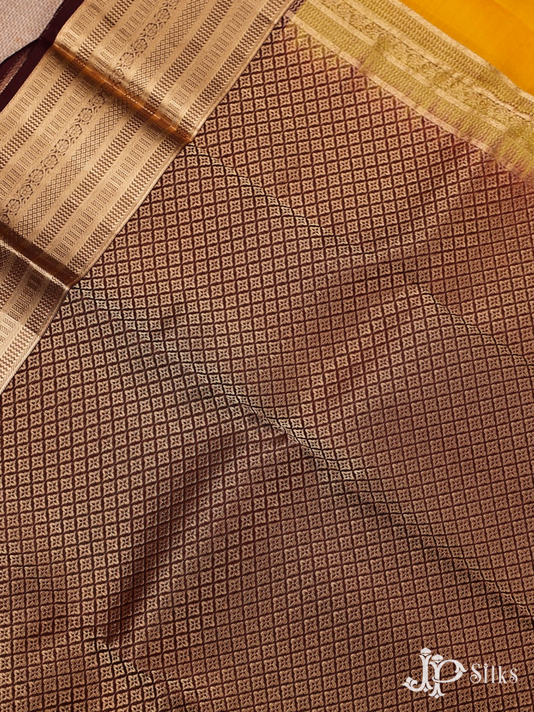Yellow And Brown Pure Silk Mixed Saree - F3559