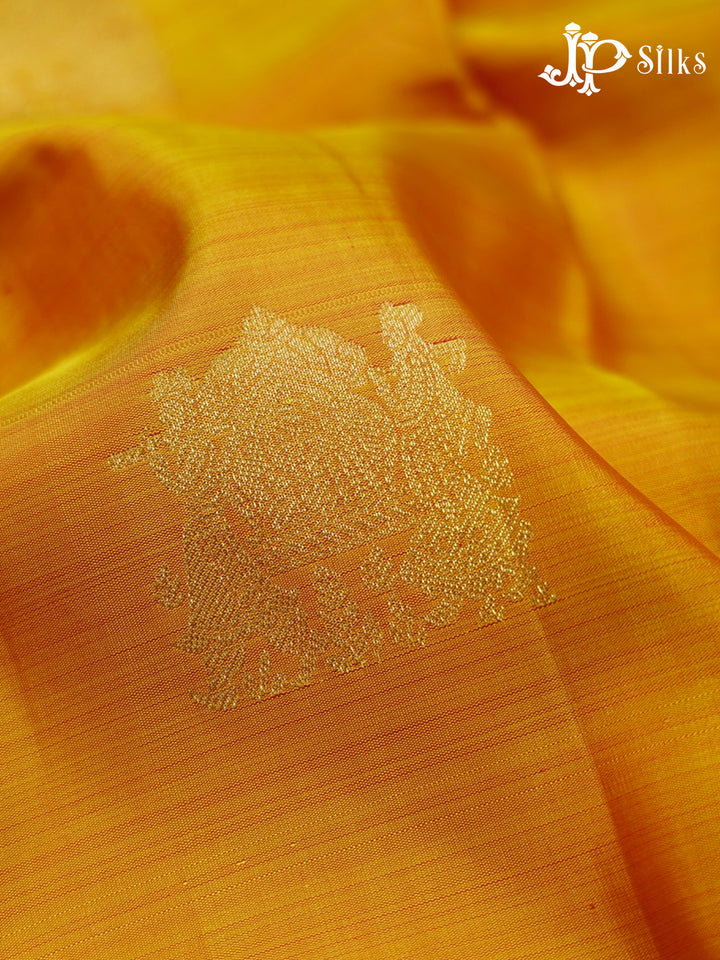 Mustard Yellow & Pink Kanchipuram Pure Silk Saree - E4707